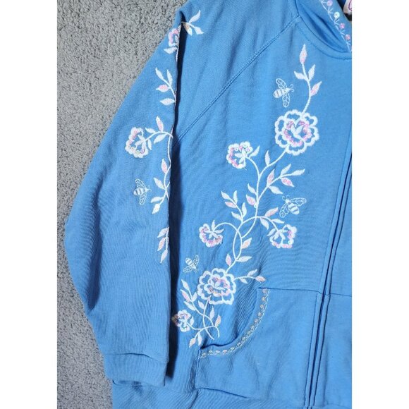 Quacker Factory Women's 3X Full Zip Hoodie Sweatshirt Embroidered Floral Blue - Picture 5 of 12